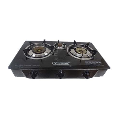 MIKACHI 3 Burner Glass Top Table Top Gas Stove- MIK-026