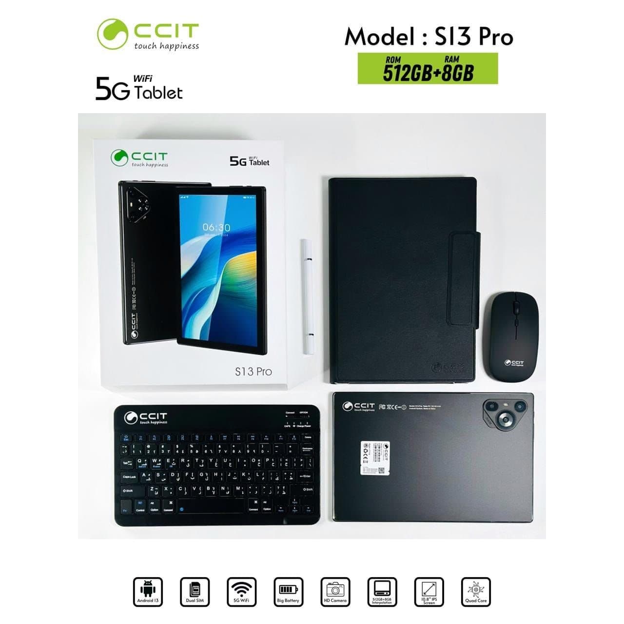 CCIT s13 pro 5G Tablet 10.8 Inch Dual SIM 8GB RAM 512GB ROM 10000mAh Battery Wireless Keyboard and mouse & TPU Tablet Cover